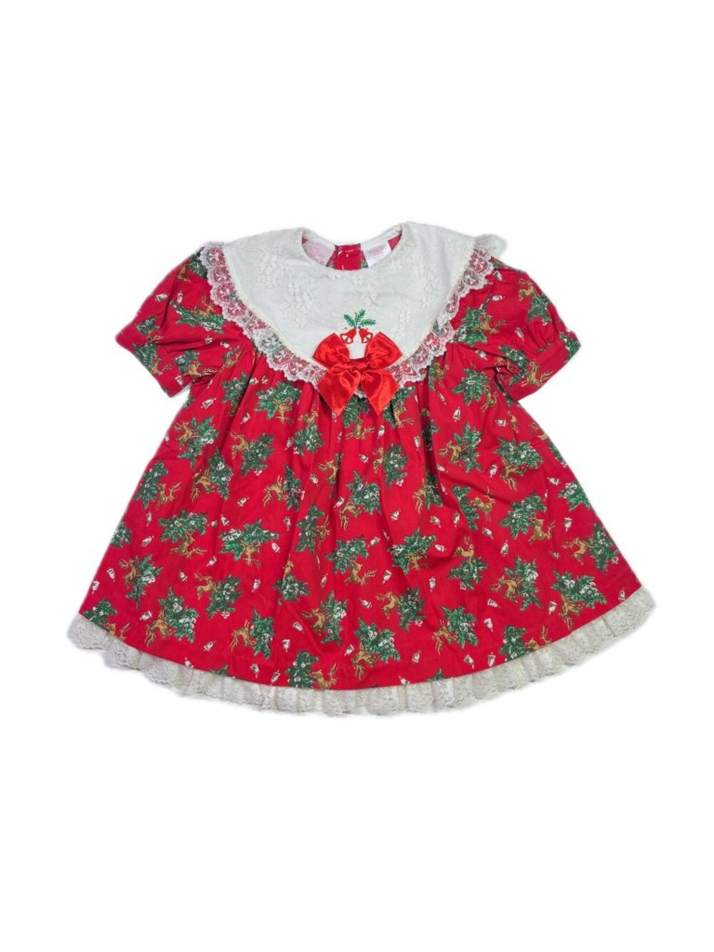 Vintage Allison Ann Size 2T Holiday Dress Reindeer Lace Collar